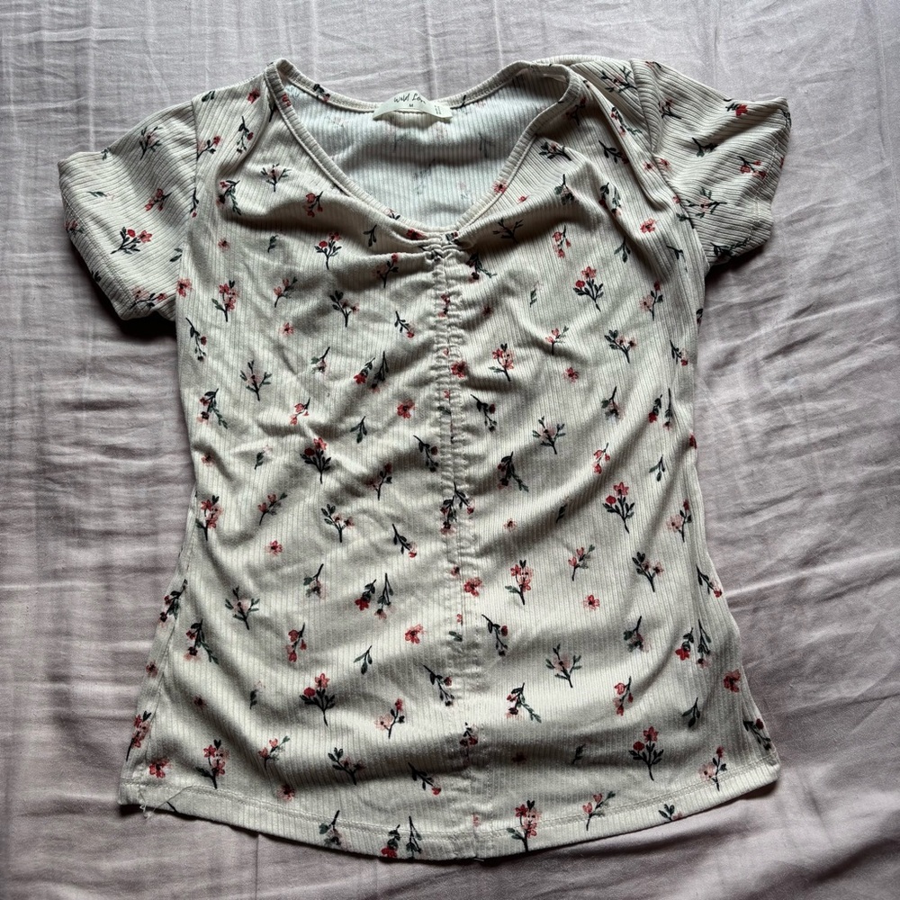 Floral Patterned Short Sleeve Women's Top